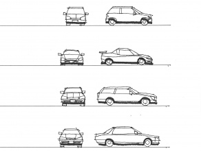 ・平面立面図に入れる典型的な車両のイラストを練習。