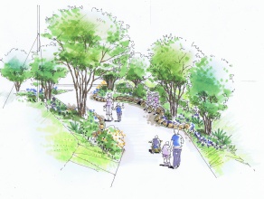 ・隣接地からの、高木や草花の提供。