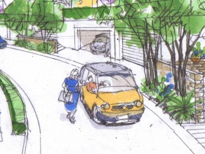 道を尋ねる車の人に、案内してあげる人。