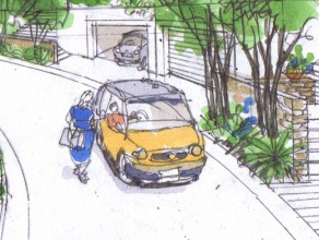 ・道を尋ねる車の人。