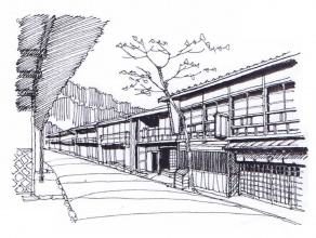 ・伝統との日常的同居-6：　木曽妻籠宿。格子戸と出梁造りの２階屋が続く
