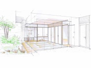 和室と庭の関係、リビングからの床の間の見え方
